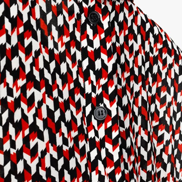 Marni Red Black Geometric Silk Ruffle Blouse - Picture 8 of 11